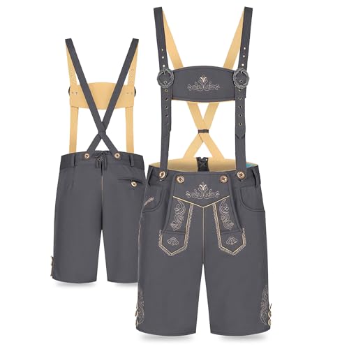 Steigenhöfer Manufaktur Kurze Trachten Softshell Hose mit Träger im Lederhosen Look - Lukas - Lederhose Herren Tracht - Wasser- und windabweisend mit Trägern für Oktoberfest - Anthrazit - 46 von Steigenhöfer Manufaktur
