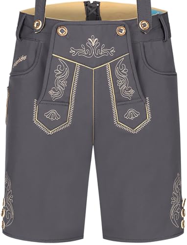 Steigenhöfer Manufaktur Kurze Trachten Softshell Hose mit Träger im Lederhosen Look - Lukas - Lederhose Herren Tracht - Wasser- und windabweisend mit Trägern für Oktoberfest - Anthrazit - 56 von Steigenhöfer Manufaktur