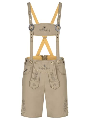 Steigenhöfer Manufaktur Kurze Trachten Softshell Hose mit Träger im Lederhosen Look - Lukas - Lederhose Herren Tracht - Wasser- und windabweisend mit Trägern für Oktoberfest - Beige - 56 von Steigenhöfer Manufaktur