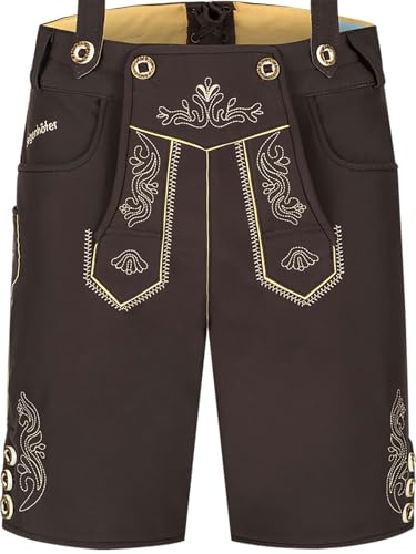 Steigenhöfer Manufaktur Kurze Trachten Softshell Hose mit Träger im Lederhosen Look - Lukas - Lederhose Herren Tracht - Wasser- und windabweisend mit Trägern für Oktoberfest - Braun - 46 von Steigenhöfer Manufaktur