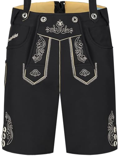 Steigenhöfer Manufaktur Kurze Trachten Softshell Hose mit Träger im Lederhosen Look - Lukas - Lederhose Herren Tracht - Wasser- und windabweisend mit Trägern für Oktoberfest - Schwarz - 50 von Steigenhöfer Manufaktur