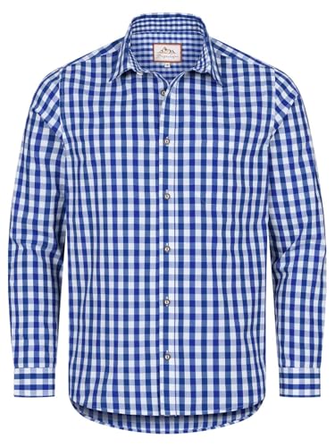 Steigenhöfer Herren Trachtenhemd Langarm - Basti - Mit Lederhose kombinierbar - Atmungsaktiv & pflegeleicht - Traditionelles Herren Hemd für Oktoberfest Wiesn und andere Festlichkeiten - Blau - S von Steigenhöfer Manufaktur