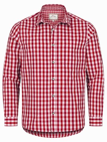 Steigenhöfer Herren Trachtenhemd Langarm - Basti - Mit Lederhose kombinierbar - Atmungsaktiv & pflegeleicht - Traditionelles Herren Hemd für Oktoberfest Wiesn und andere Festlichkeiten - Rot - 3XL von Steigenhöfer Manufaktur
