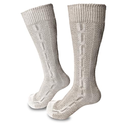 Steigenhöfer Manufaktur Trachtensocken Herren und Damen Lang – Klassische Trachtenstrümpfe im Zopfmuster – Oktoberfest Strümpfe aus Baumwolle für Männer & Frauen – Braun – 45-46 von Steigenhöfer Manufaktur