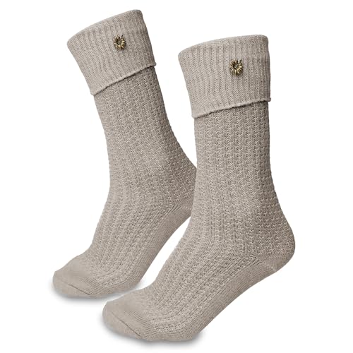 Steigenhöfer Manufaktur Trachtensocken Herren und Damen Lang – Klassische Trachtenstrümpfe im Zopfmuster – Oktoberfest Strümpfe aus Baumwolle für Männer & Frauen – Anthrazit mit Edelweiß – 45-46 von Steigenhöfer Manufaktur
