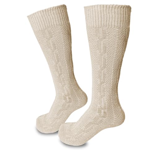 Steigenhöfer Manufaktur Trachtensocken Herren und Damen Lang – Klassische Trachtenstrümpfe im Zopfmuster – Oktoberfest Strümpfe aus Baumwolle für Männer & Frauen – Beige – 47-48 von Steigenhöfer Manufaktur
