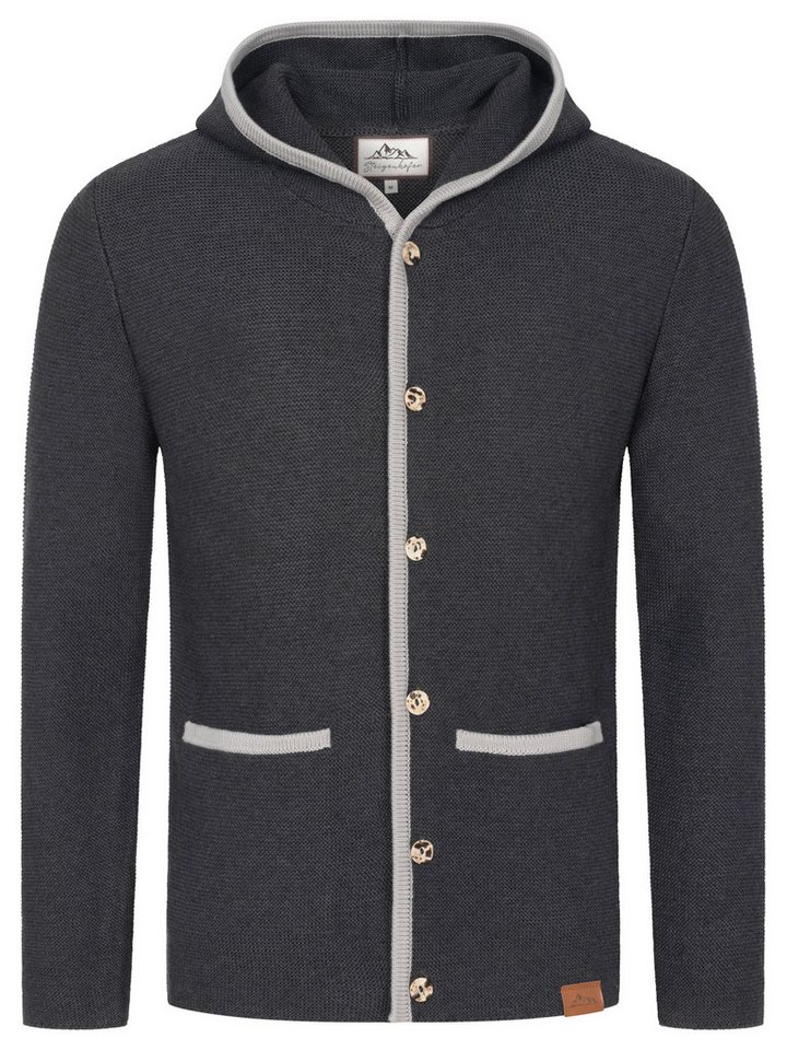 Steigenhöfer Manufaktur Trachtenstrickjacke MAX Cardigan für Männer mit Kapuze Oktoberfest Outfit Hornoptik Knöpfe von Steigenhöfer Manufaktur
