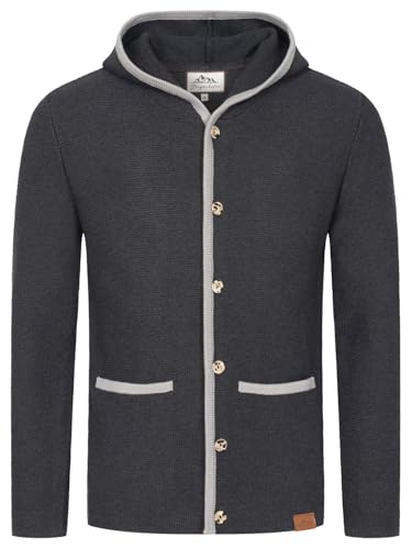 Steigenhöfer Strickjacke Herren mit Kapuze - Cardigan für Männer - Max - Trachtenjacke zum Oktoberfest Outfit - Hornoptik Knöpfe - hoher Traditionelle Trachtenweste - Anthrazit - m von Steigenhöfer Manufaktur