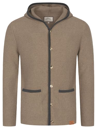 Steigenhöfer Strickjacke Herren mit Kapuze - Cardigan für Männer - Max - Trachtenjacke zum Oktoberfest Outfit - Hornoptik Knöpfe - hoher Traditionelle Trachtenweste - Braun - 3XL von Steigenhöfer Manufaktur