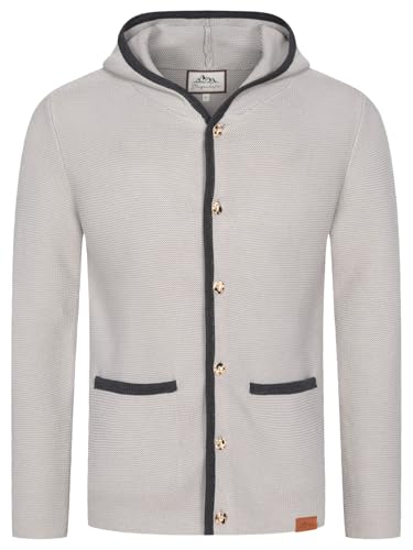 Steigenhöfer Strickjacke Herren mit Kapuze - Cardigan für Männer - Max - Trachtenjacke zum Oktoberfest Outfit - Hornoptik Knöpfe - hoher Traditionelle Trachtenweste - Grau - 3XL von Steigenhöfer Manufaktur