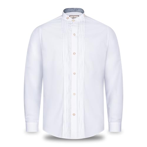 Steigenhöfer Trachtenhemd Herren Weiß Langarm mit Stehkragen - Valentin - Mit Lederhose kombinierbar - Traditionelles bayrisches Herren Hemd für Oktoberfest Wiesn & andere Festlichkeiten - Weiß - XXL von Steigenhöfer Manufaktur