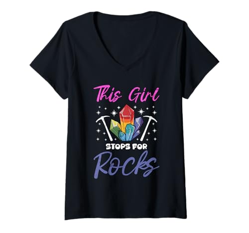 Damen Steine Sammlung THIS GIRL STOPS FOR ROCKS Steinsammler T-Shirt mit V-Ausschnitt Damen Steine Sammlung THIS GIRL STOPS FOR ROCKS Steinsammler T-Shirt mit V-Ausschnitt von Stein Sammler Shirt Steine Sammlung Kristalle