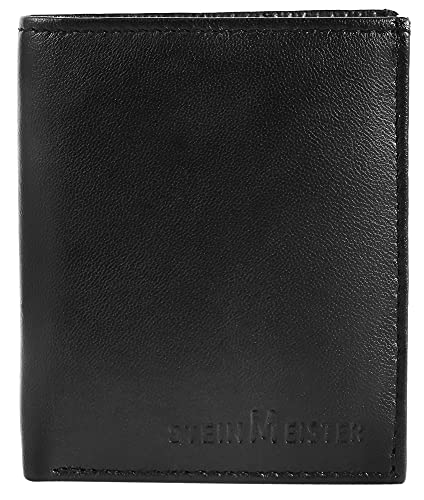 SteinMeister Echtleder Herren Geldbörse Schwarz, Hochformat 8,5 x 10 cm von SteinMeister