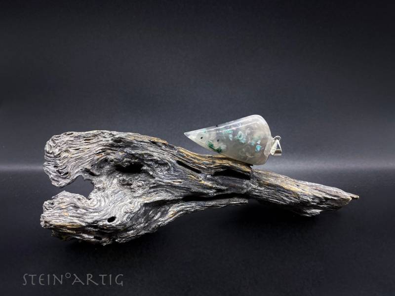 Edelstein Anhänger "Malachit in Quarz', 925 Silber von Steinartig