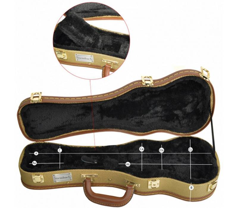 Steinbach Gitarrentasche Ukulelenkoffer für Sopranukulelen mit Schloss in Gold Tweed von Steinbach