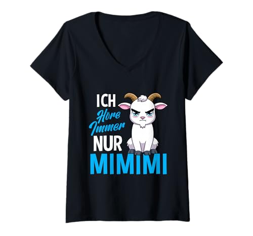 Damen Ich Höre Immer Nur EIN Mimimi Ziege T-Shirt mit V-Ausschnitt Damen Ich Höre Immer Nur EIN Mimimi Ziege T-Shirt mit V-Ausschnitt von Steinbock Sternzeichen Ziege Motiv