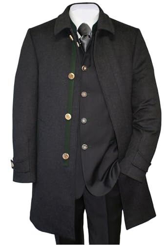 Steinbock Trachten-Lodenmantel Mantel Kurzmantel für Herren Trachtenmantel Walk Loden grau Hirschhornknöpfe Herrenmantel aus Loden anthrazit dunkelgrau modischer Schnitt, Größe:48 von Steinbock