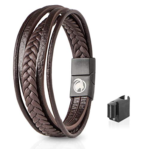 Steinbock7 Hochkar Lederarmband braun - Eleganter Edelstahl-Magnetverschluss, Langlebig & Stylisch, Perfekt für Urban & Outdoor, Länge 22cm - in Geschenkbox von Steinbock7