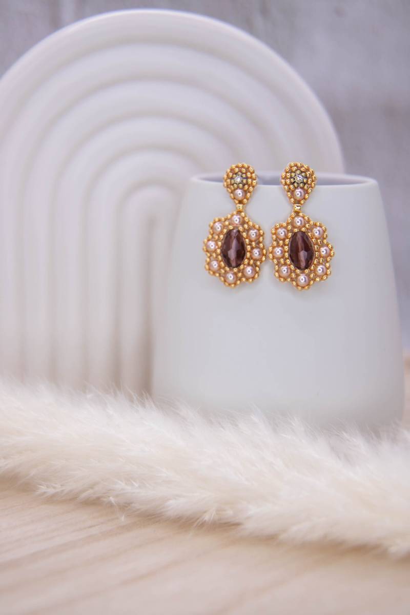 Perlenohrringe, Edelstahl Ohrstecker in Amethyst, Unikat, Elegante Ohrringe, Statement Boho Brautschmuck, Brickstitch von SteinerlSchmuck