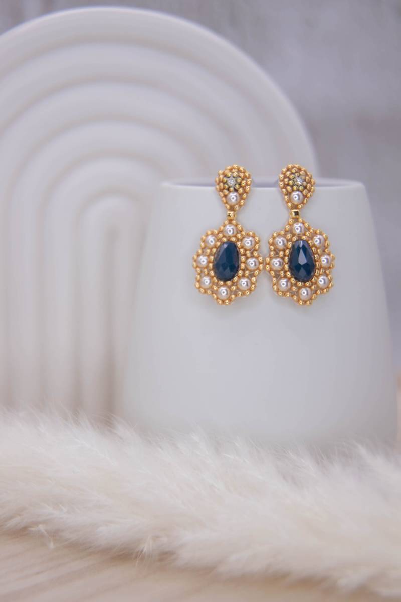 Perlenohrringe, Edelstahl Ohrstecker in Creme, Petrol, Gold, Unikat, Elegante Ohrringe, Statement Brautschmuck, Brickstitch Perlenohrringe, Edelstahl Ohrstecker in Creme, Petrol, Gold, Unikat, Elegante Ohrringe, Statement Brautschmuck, Brickstitch von SteinerlSchmuck