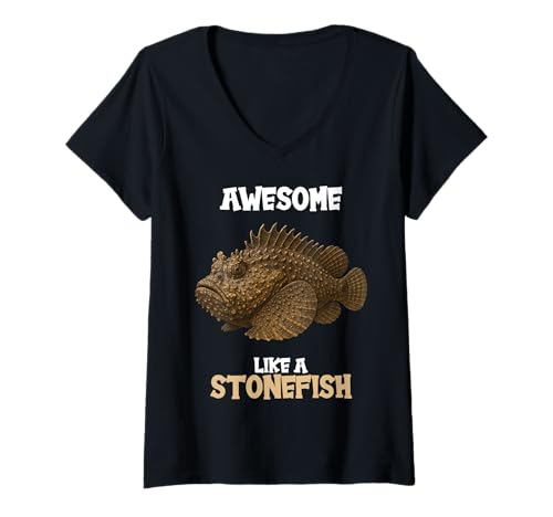 Damen Steinfische Steinfisch T-Shirt mit V-Ausschnitt Damen Steinfische Steinfisch T-Shirt mit V-Ausschnitt von Steinfische Steinfisch Tier Shop