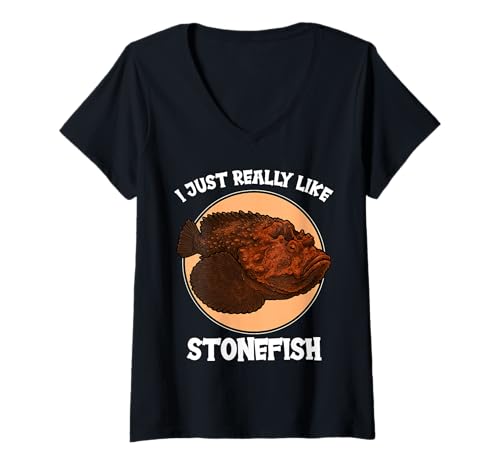 Damen Steinfische Steinfisch T-Shirt mit V-Ausschnitt Damen Steinfische Steinfisch T-Shirt mit V-Ausschnitt von Steinfische Steinfisch Tier Shop