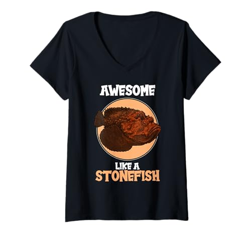 Damen Steinfische Steinfisch T-Shirt mit V-Ausschnitt Damen Steinfische Steinfisch T-Shirt mit V-Ausschnitt von Steinfische Steinfisch Tier Shop