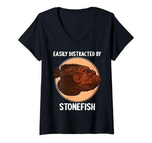 Damen Steinfische Steinfisch T-Shirt mit V-Ausschnitt Damen Steinfische Steinfisch T-Shirt mit V-Ausschnitt von Steinfische Steinfisch Tier Shop