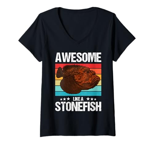 Damen Steinfische Steinfisch T-Shirt mit V-Ausschnitt Damen Steinfische Steinfisch T-Shirt mit V-Ausschnitt von Steinfische Steinfisch Tier Shop