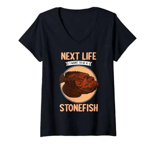 Damen Steinfische Steinfisch T-Shirt mit V-Ausschnitt Damen Steinfische Steinfisch T-Shirt mit V-Ausschnitt von Steinfische Steinfisch Tier Shop