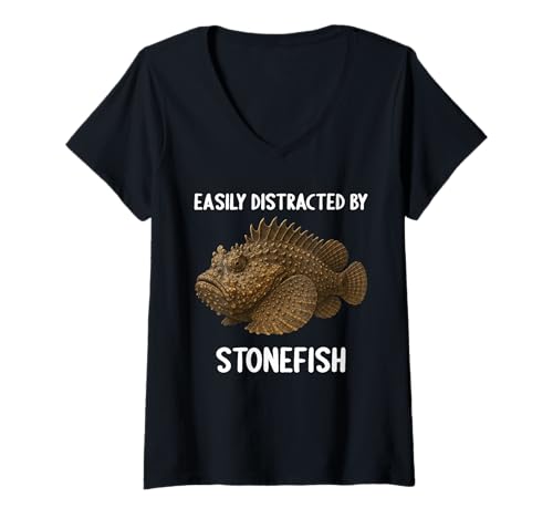 Damen Steinfische Steinfisch T-Shirt mit V-Ausschnitt Damen Steinfische Steinfisch T-Shirt mit V-Ausschnitt von Steinfische Steinfisch Tier Shop