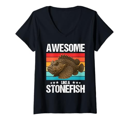 Damen Steinfische Steinfisch T-Shirt mit V-Ausschnitt Damen Steinfische Steinfisch T-Shirt mit V-Ausschnitt von Steinfische Steinfisch Tier Shop