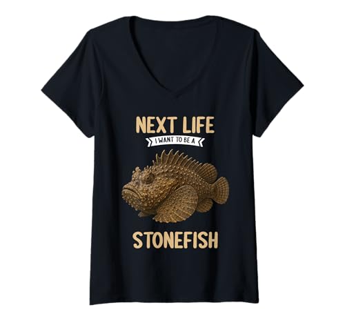 Damen Steinfische Steinfisch T-Shirt mit V-Ausschnitt Damen Steinfische Steinfisch T-Shirt mit V-Ausschnitt von Steinfische Steinfisch Tier Shop