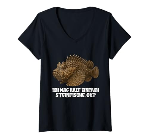 Damen Steinfische Steinfisch T-Shirt mit V-Ausschnitt Damen Steinfische Steinfisch T-Shirt mit V-Ausschnitt von Steinfische Steinfisch Tier Shop