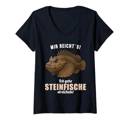 Damen Steinfische Steinfisch T-Shirt mit V-Ausschnitt Damen Steinfische Steinfisch T-Shirt mit V-Ausschnitt von Steinfische Steinfisch Tier Shop