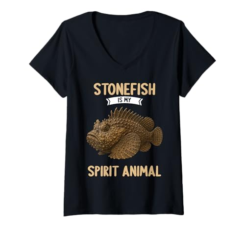 Damen Steinfische Steinfisch T-Shirt mit V-Ausschnitt Damen Steinfische Steinfisch T-Shirt mit V-Ausschnitt von Steinfische Steinfisch Tier Shop