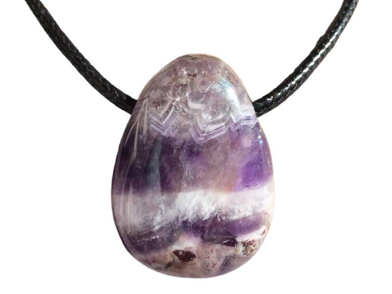 Steinfixx® Amulett Set Edelstein Anhänger aus echtem Chevron Amethyst, Tropfenanhänger (Blickfang, 1-tlg., Handarbeit, Brasilien), incl. 80 cm Wildlederband, Geschenkverpackung von Steinfixx®