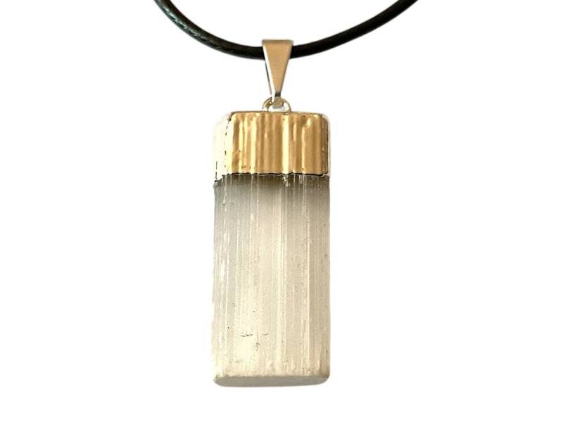 Steinfixx® Amulett Set Selenit Silberanhänger I Edelsteinanhänger I Heilstein I Brasilien (Marienglas, 1-tlg., Set Anhänger und Lederband), Heilstein I Schutzstein von Steinfixx®