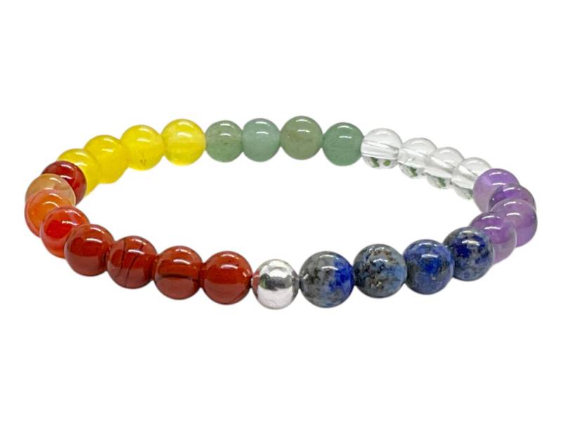 Steinfixx® Armband Perlenarmband Chakra 6 mm mit 925 Silberperle - Geschenkbox (höchste Qualität, 1-tlg., 7 echte Edelsteine), 100 % echt, Handarbeit von Steinfixx®