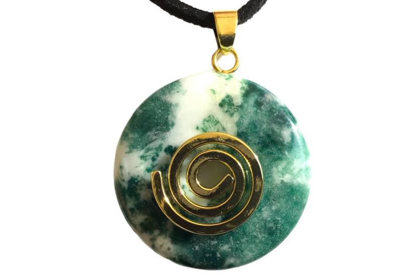 Steinfixx® Lange Kette echter Edelsteindonut 30 mm, incl. Geschenkbox, viele Varianten (incl. Wildlederband 80 cm, Handmade), zusätzlich wahlweise mit Silber- oder Goldspirale von Steinfixx®