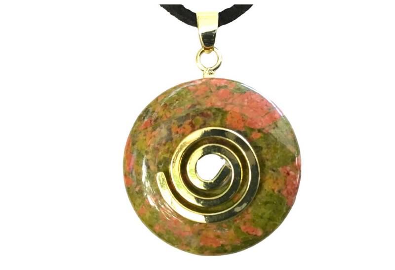 Steinfixx® Lange Kette echter Edelsteindonut 30 mm, incl. Geschenkbox, viele Varianten (incl. Wildlederband 80 cm, Handmade), zusätzlich wahlweise mit Silber- oder Goldspirale von Steinfixx®