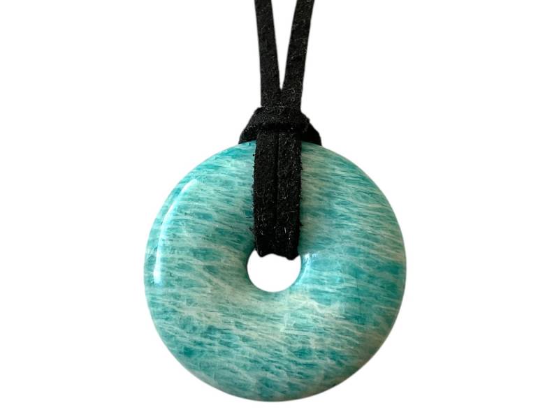 Steinfixx® Lange Kette echter Edelsteindonut 30 mm, incl. Geschenkbox, viele Varianten (incl. Wildlederband 80 cm, Handmade), zusätzlich wahlweise mit Silber- oder Goldspirale von Steinfixx®