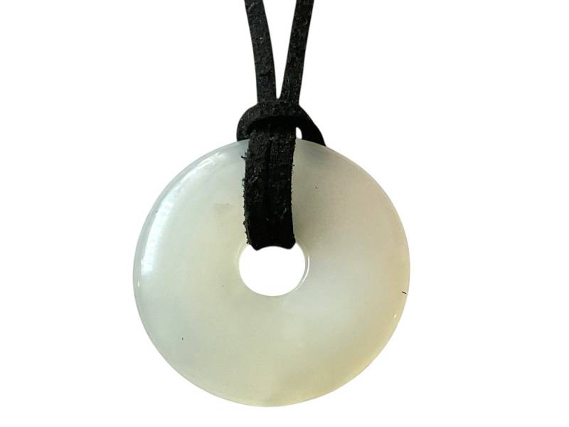 Steinfixx® Lange Kette echter Edelsteindonut 30 mm, incl. Geschenkbox, viele Varianten (incl. Wildlederband 80 cm, Handmade), zusätzlich wahlweise mit Silber- oder Goldspirale von Steinfixx®