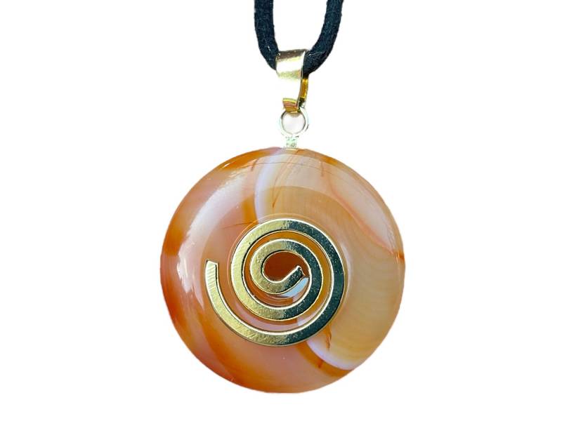 Steinfixx® Lange Kette echter Edelsteindonut 30 mm, incl. Geschenkbox, viele Varianten (incl. Wildlederband 80 cm, Handmade), zusätzlich wahlweise mit Silber- oder Goldspirale von Steinfixx®