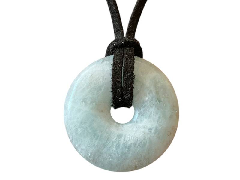 Steinfixx® Lange Kette echter Edelsteindonut 30 mm, incl. Geschenkbox, viele Varianten (incl. Wildlederband 80 cm, Handmade), zusätzlich wahlweise mit Silber- oder Goldspirale von Steinfixx®