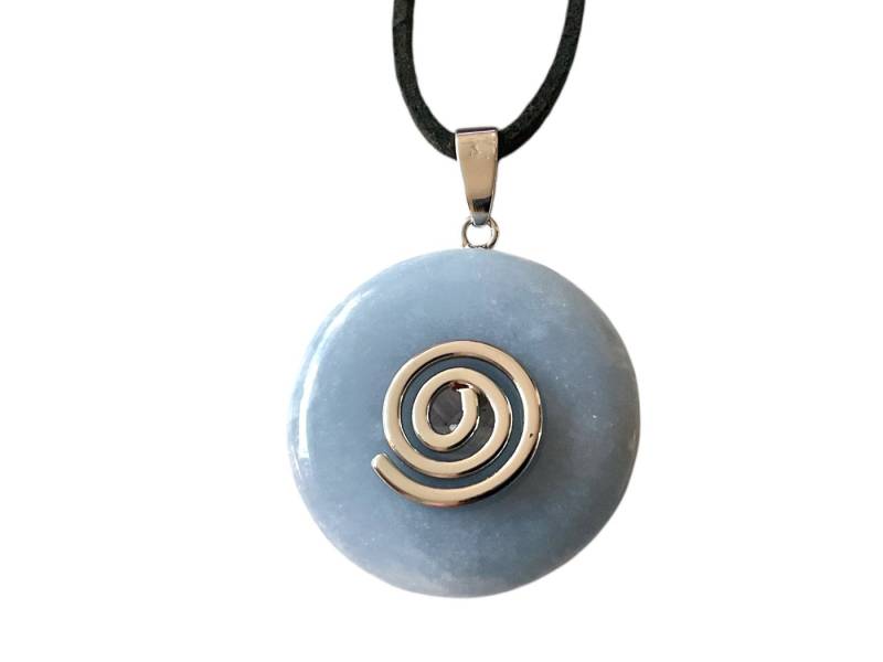 Steinfixx® Lange Kette echter Edelsteindonut 30 mm, incl. Geschenkbox, viele Varianten (incl. Wildlederband 80 cm, Handmade), zusätzlich wahlweise mit Silber- oder Goldspirale von Steinfixx®