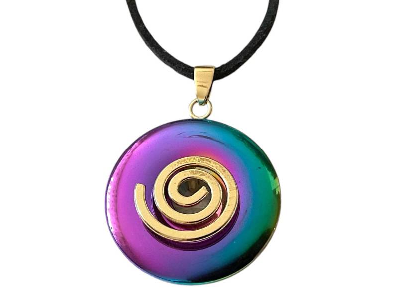 Steinfixx® Lange Kette echter Edelsteindonut 30 mm, incl. Geschenkbox, viele Varianten (incl. Wildlederband 80 cm, Handmade), zusätzlich wahlweise mit Silber- oder Goldspirale von Steinfixx®