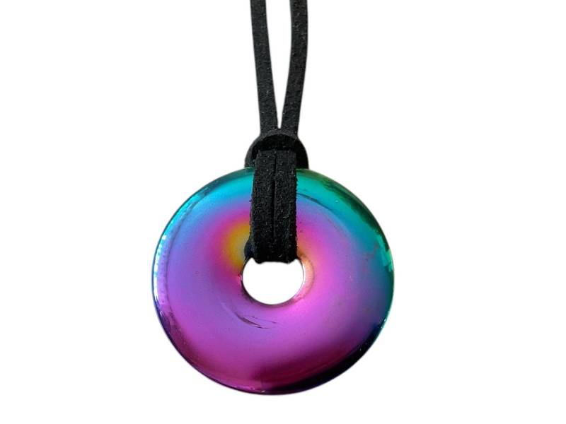 Steinfixx® Lange Kette echter Edelsteindonut 30 mm, incl. Geschenkbox, viele Varianten (incl. Wildlederband 80 cm, Handmade), zusätzlich wahlweise mit Silber- oder Goldspirale von Steinfixx®