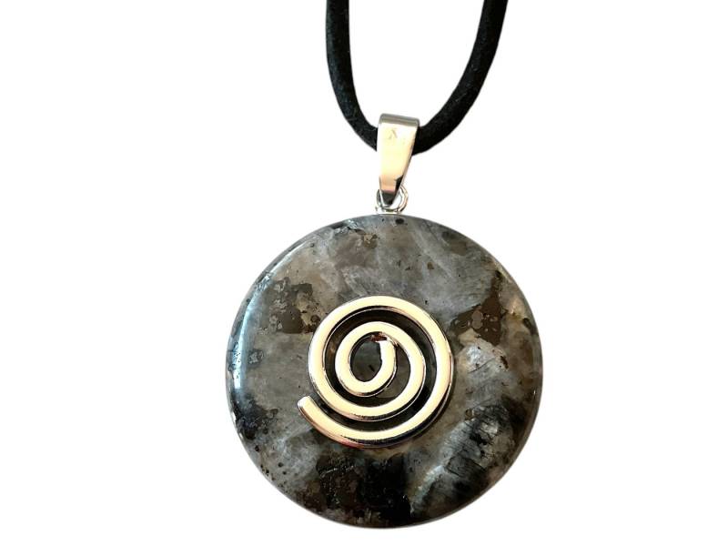 Steinfixx® Lange Kette echter Edelsteindonut 30 mm, incl. Geschenkbox, viele Varianten (incl. Wildlederband 80 cm, Handmade), zusätzlich wahlweise mit Silber- oder Goldspirale von Steinfixx®