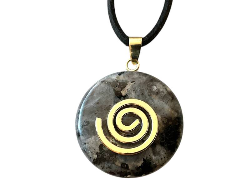 Steinfixx® Lange Kette echter Edelsteindonut 30 mm, incl. Geschenkbox, viele Varianten (incl. Wildlederband 80 cm, Handmade), zusätzlich wahlweise mit Silber- oder Goldspirale von Steinfixx®